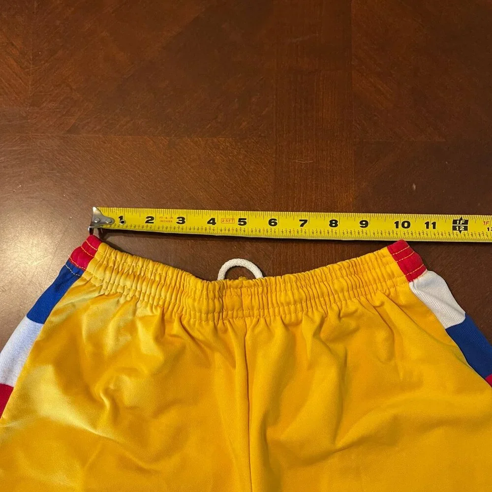 Fit 2 Win Lacrosse Shorts Yellow With Red/Blue Stripe Design & Elastic Waistband